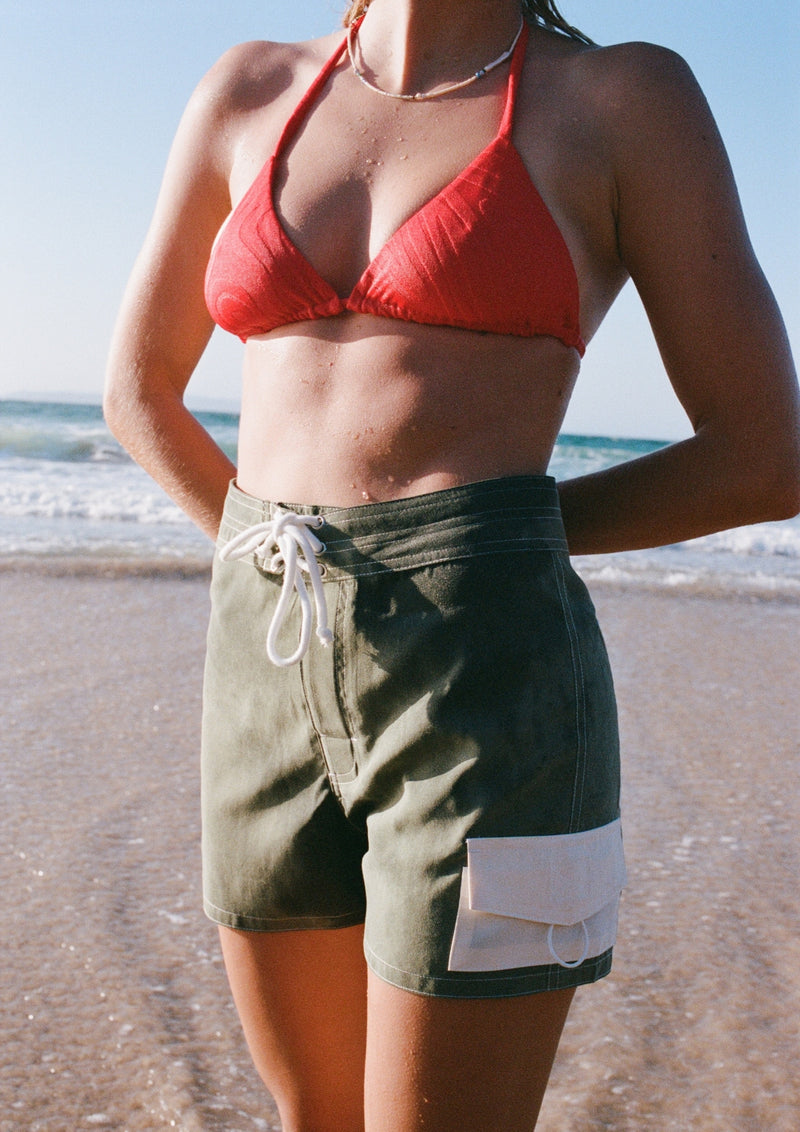 Tie Front Boardshorts - Olive